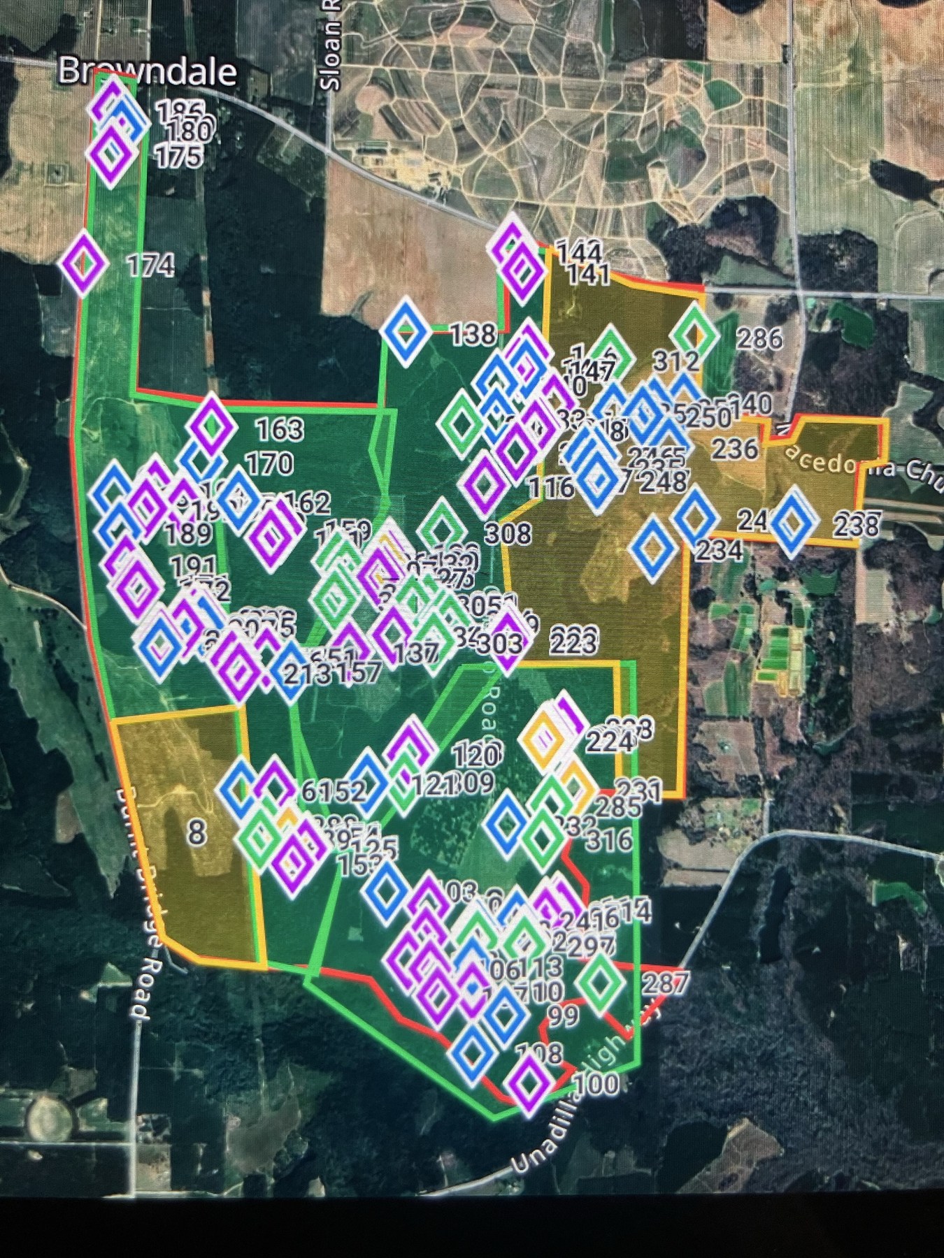 Property-wide wildlife survey map showing deer observations